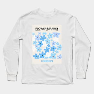 Flower Market Blue White London Illustration Long Sleeve T-Shirt